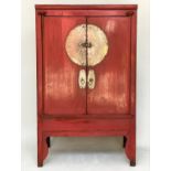 MARRIAGE CABINET, 19th century Chinese, scarlet lacquered and silvered metal mounted, enclosing full