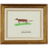 PABLO PICASSO, Chien, signed in the plate, off set lithograph, French vintage frame, 18.5cm x 22.5cm