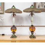 TABLE LAMPS, a pair, with glass dail detail and mesh shades.