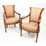 FAUTEUILS, 86cm H x 57cm, a pair, Directoire beechwood in patterned fabric. (2)
