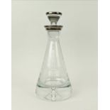 LEAD GLASS DECANTER, silver collar and cap to stopper, conical form, inscribed Goodwood Racecourse