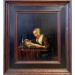 19th CENTURY DUTCH SCHOOL, 'A Young Lady Reading', oil on board, 30cm x 24cm, framed.