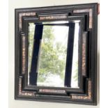 WALL MIRROR, 17th century Dutch style ebonised and faux tortoiseshell decorated with carved and