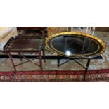 JAPANNED TRAY, 52cm W x 47cm H x 39cm D abalone shell decorated on an associated stand and another