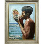 MARIO BERRINO (Italian 1920-2011) 'Islander with Conch Shell', oil on canvas, 68cm x 48cm, framed.