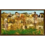 PAOLO SCHIAVOCAMPO (Italian 1924-2022) 'Italian Town', oil on canvas, 29.5cm x 50cm, framed.