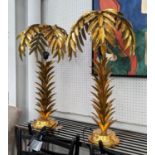 PALM TREE GOLD TABLE LAMPS, pair, 74cm H x 38cm W.