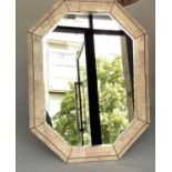 WALL MIRROR, Travertine marble veneered octagonal with bevelled mirror, 78cm W x 104cm H.
