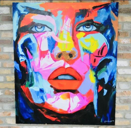 STUDY OF A WOMAN'S FACE, contemporary abstract acrylic on canvas, unframed, 120cm H x 100cm W.