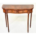 HALL TABLE, George III style flame mahogany of serpentine outline with frieze drawer and tapering