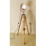 STUDIO FLOOR LAMP, vintage design, chrome finish, raised on an ash tripod base, 155cm H.