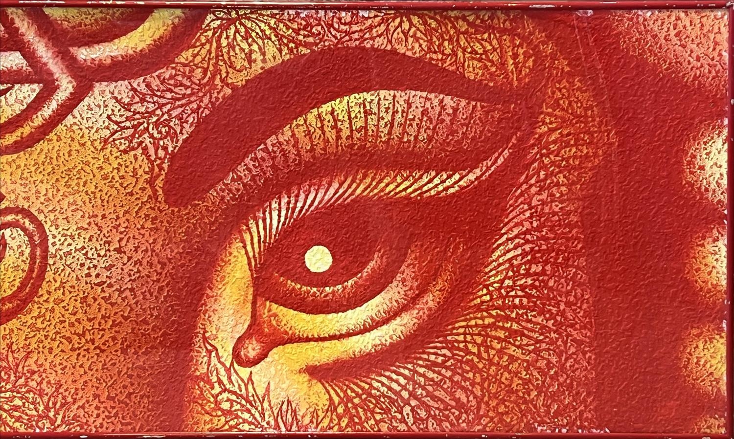 20TH CENTURY INDIAN SCHOOL 'Eyes of Ganesh', oil on paper, 190cm x 55cm, framed. - Bild 2 aus 3