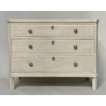 COMMODE, 19th century Gustavian style grey painted with three long drawers, canted corners and