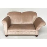 SOFA/DAYBED, Edwardian taupe plush velvet upholstered with rounded arms (one drop arm).