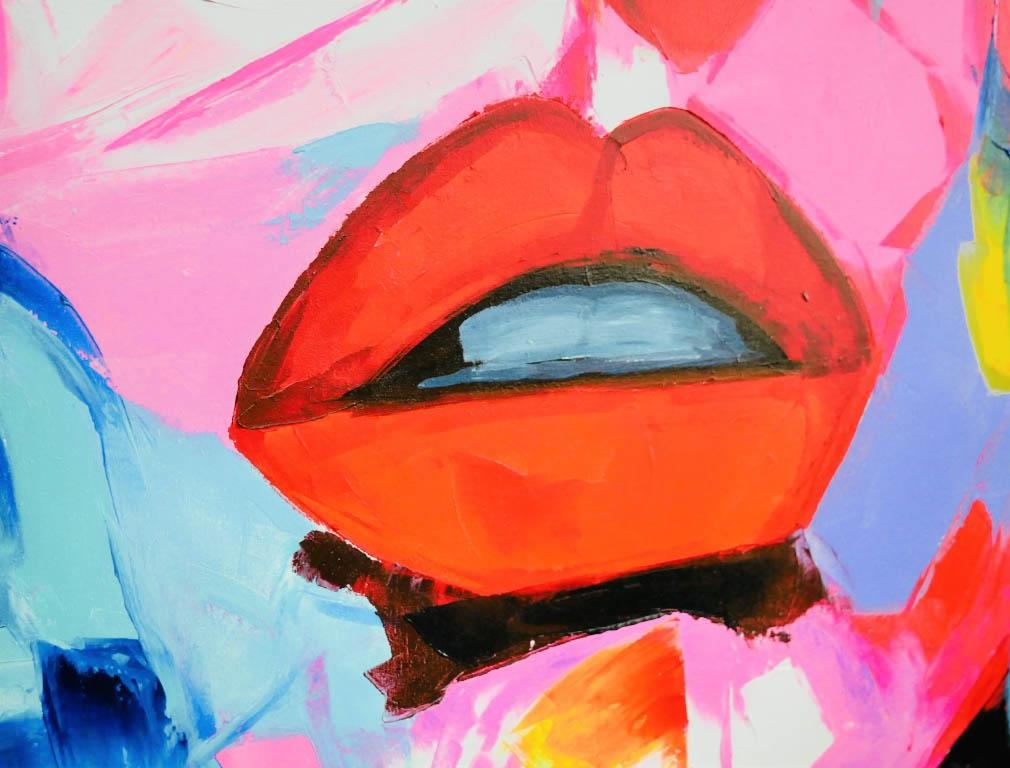 STUDY OF A WOMAN'S FACE, contemporary abstract acrylic on canvas, unframed, 120cm H x 100cm W. - Bild 4 aus 4