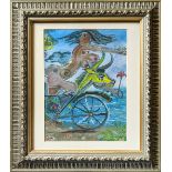 PETER RUDOLFO (born Washington DC, 1958), 'Nude on Bilo', oil on paper, 41cm x 30cm, signed, framed.