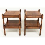 OCCASIONAL TABLES, a pair, George III style yewwood, each with two tiers, 31cm x 31cm x 45cm. (2)