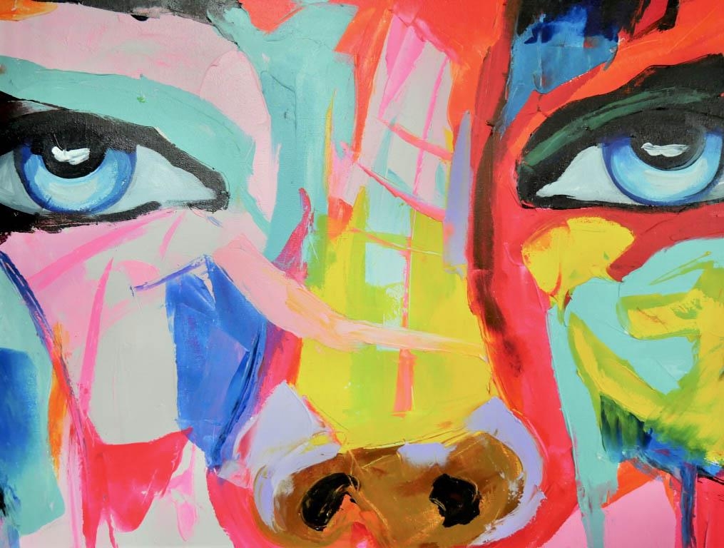 STUDY OF A WOMAN'S FACE, contemporary abstract acrylic on canvas, unframed, 120cm H x 100cm W. - Bild 3 aus 4