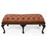 FOOTSTOOL, Georgian style in buttoned tan leather, 35cm H x 93cm x 37cm.