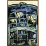 PAOLO SCHIAVOCAMPO (Italian 1924-2022), 'Industrial Building, oil on canvas, 69cm x 49cm, framed.