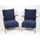 ARMCHAIRS, 73cm H x 58cm W, a pair, mid 20th century navy blue boucle wool upholstered. (2)
