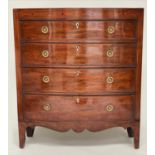 SCOTTISH HALL CHEST, Regency bow fronted mahogany and line inlaid of adapted shallow proportions,