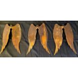 WALL HANGING ANGEL WINGS, three, 38cm x 63cm, metal with oxidised finish. (3)