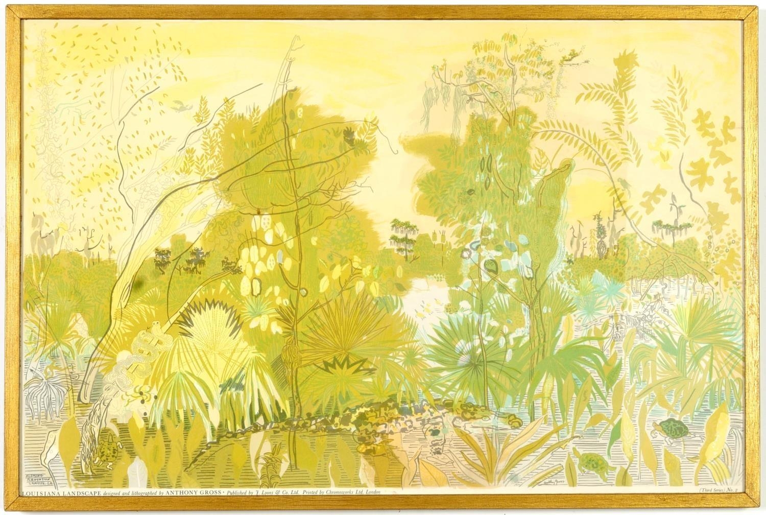 ANTHONY GROSS, Louisiana Landscape, lithograph 1954, signed in the plate, Chromoworks Ltd, published