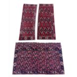 ANTIQUE TURKMAN TEXTILES, three, largest 110cm x 66cm, together with a bokhara rug, 163cm x