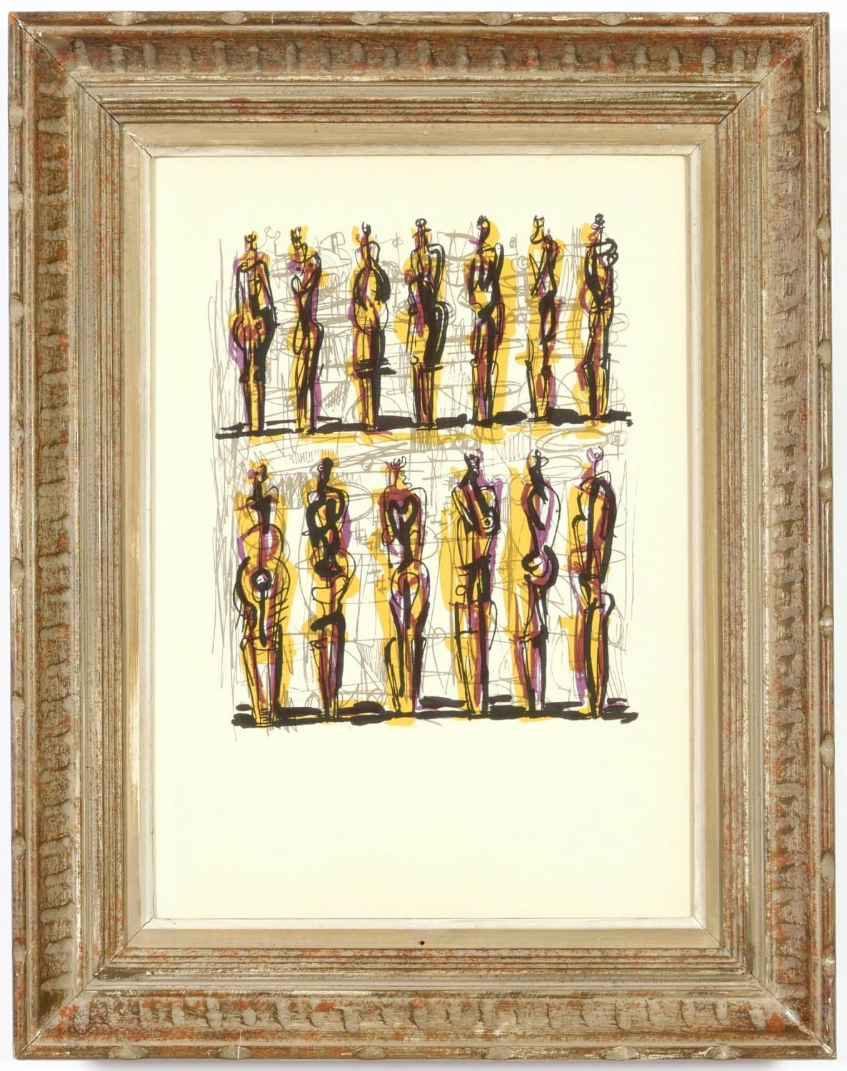 HENRY MOORE, Thirteen Standing Figures, lithograph, bears a Henry Moore watermark, 1958, vintage