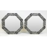 HOSHIARPUR DESIGN WALL MIRRORS, a pair, Indian inlaid octagonal frames, 61cm diam. (2)
