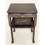 OCCASIONAL TABLE, early 20th century Chinese lacquered and gilt Chinoiserie decorated with two