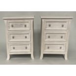 BEDSIDE CHESTS, a pair, French style traditionally grey painted each with three drawers, 51cm W x