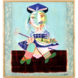 AFTER PABLO PICASSO, Little Girl with Boat on cotton, signed in the plate, 70cm x 67cm.