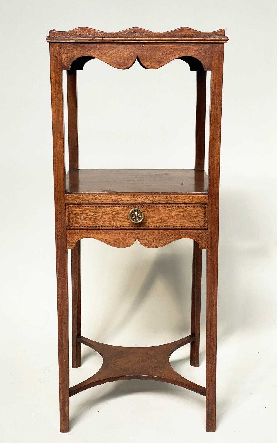 NIGHT STAND/LAMP TABLE, George III mahogany with gallery, drawer and undertier, 30cm x 30cm x 80cm - Image 7 of 8