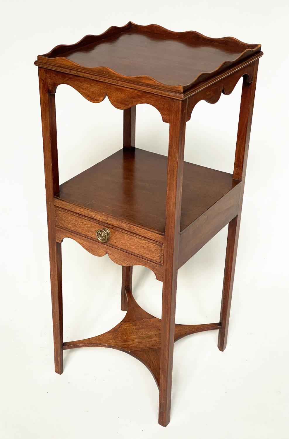 NIGHT STAND/LAMP TABLE, George III mahogany with gallery, drawer and undertier, 30cm x 30cm x 80cm - Image 8 of 8