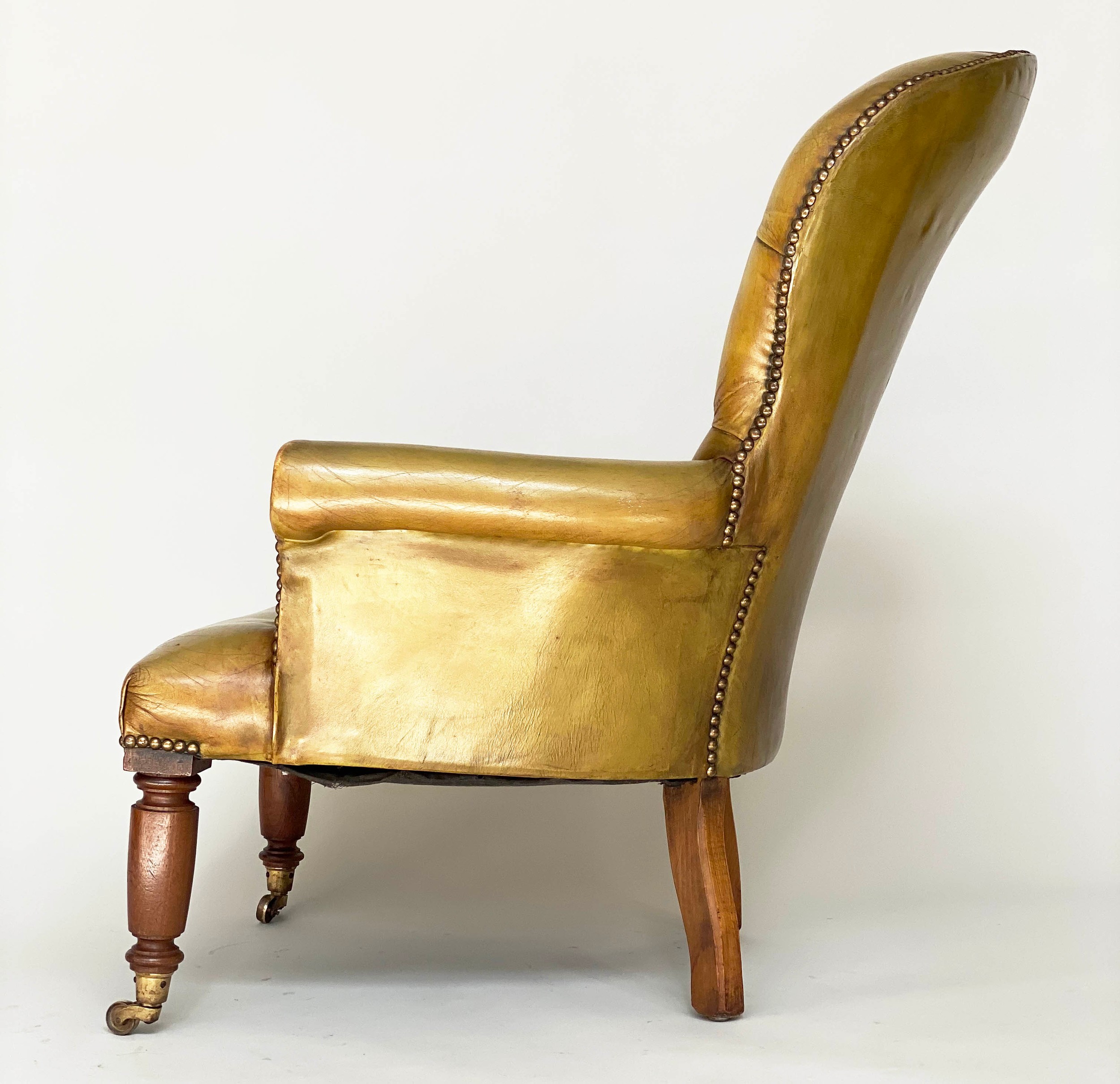 LIBRARY ARMCHAIR, Edwardian mahogany with brass studded and deep buttoned green leather upholstery - Image 2 of 10