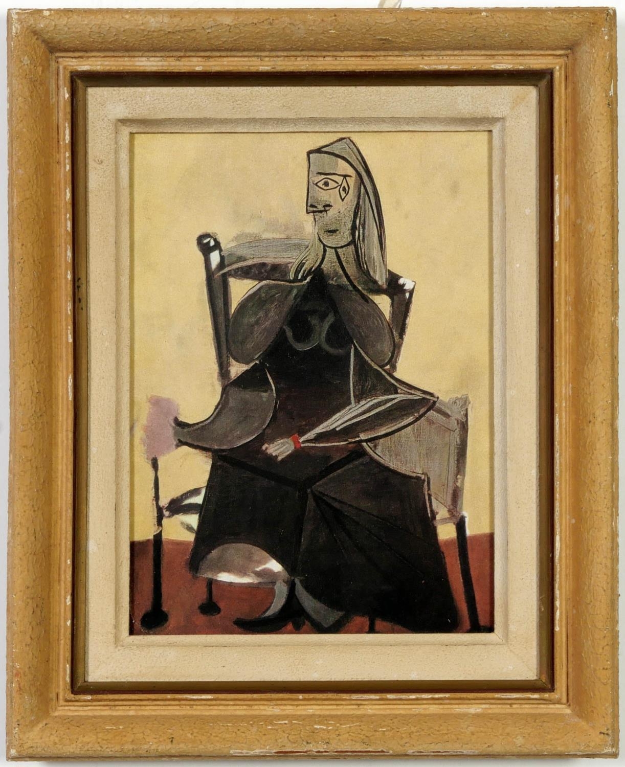 PABLO PICASSO, Seated Woman, off set lithograph, signed in the plate, French vintage frame,26cm x