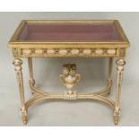 BIJOUTERIE TABLE, French Louis XVI style giltwood and painted with glazed rising lid, fluted