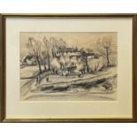 LEO PROKHOWNIK (German 1875-1936) 'Kloster, Hiddensee Farms and Pond', charcoal on paper, circa