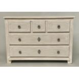 COMMODE by Grange, French Provincial style traditionally grey painted solid oak with three long