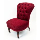 SLIPPER CHAIR, 81cm H x 59cm W, 19th century French in leaf patterned red velvet and foliate