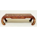 LOW TABLE, mid 20th century Chinese elm and painted with raised stone figure decoration and scroll