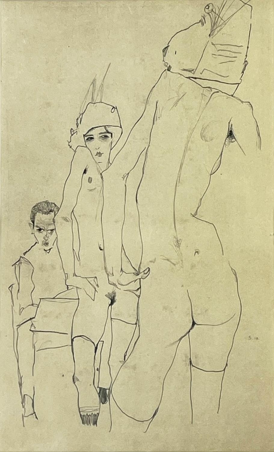 EGON SCHIELE (1890-1918) 'Schiele with nude model before the mirror, 1910', lithograph, 48cm x 30cm, - Image 2 of 3