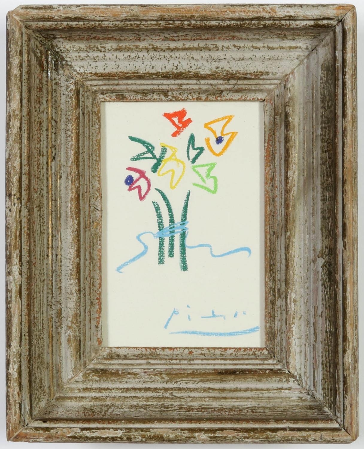 AFTER PABLO PICASSO, Fleurs, signed in the plate, off-set lithograph, vintage French frame, 14cm x