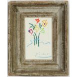 AFTER PABLO PICASSO, Fleurs, signed in the plate, off-set lithograph, vintage French frame, 14cm x