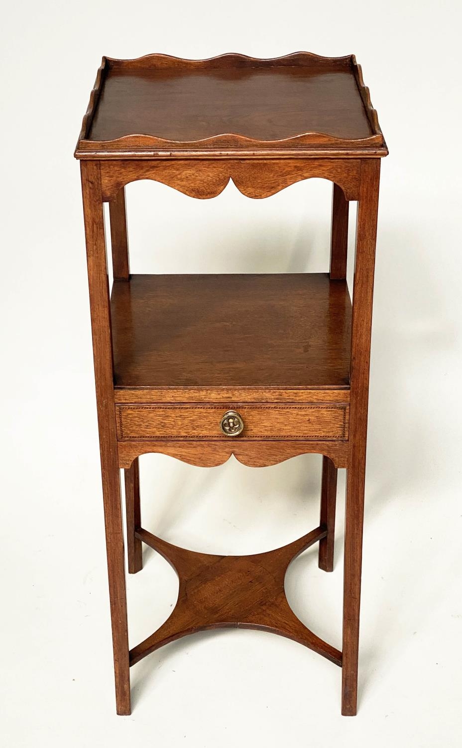 NIGHT STAND/LAMP TABLE, George III mahogany with gallery, drawer and undertier, 30cm x 30cm x 80cm - Image 6 of 8