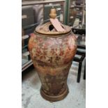 VASE, 80cm H, Decoupage finish, ceramic with wooden top and base.