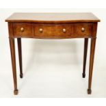 HALL TABLE, George III design burr walnut and crossbanded of serpentine outline with three frieze