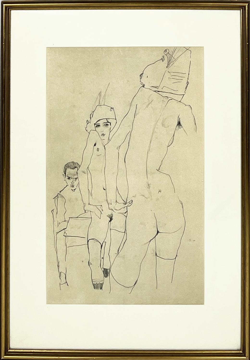 EGON SCHIELE (1890-1918) 'Schiele with nude model before the mirror, 1910', lithograph, 48cm x 30cm,